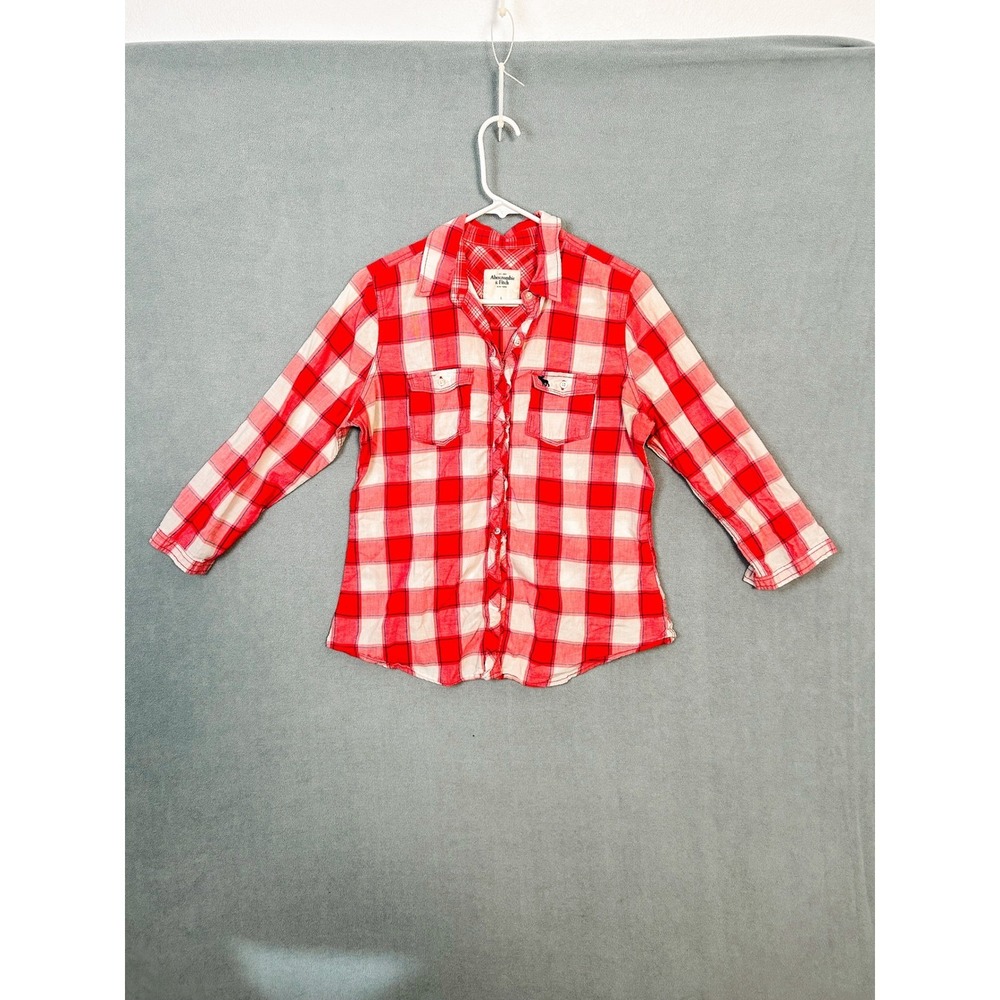 Abercrombie & Fitch Red White Plaid Cotton Button Down Shirt Womens Large